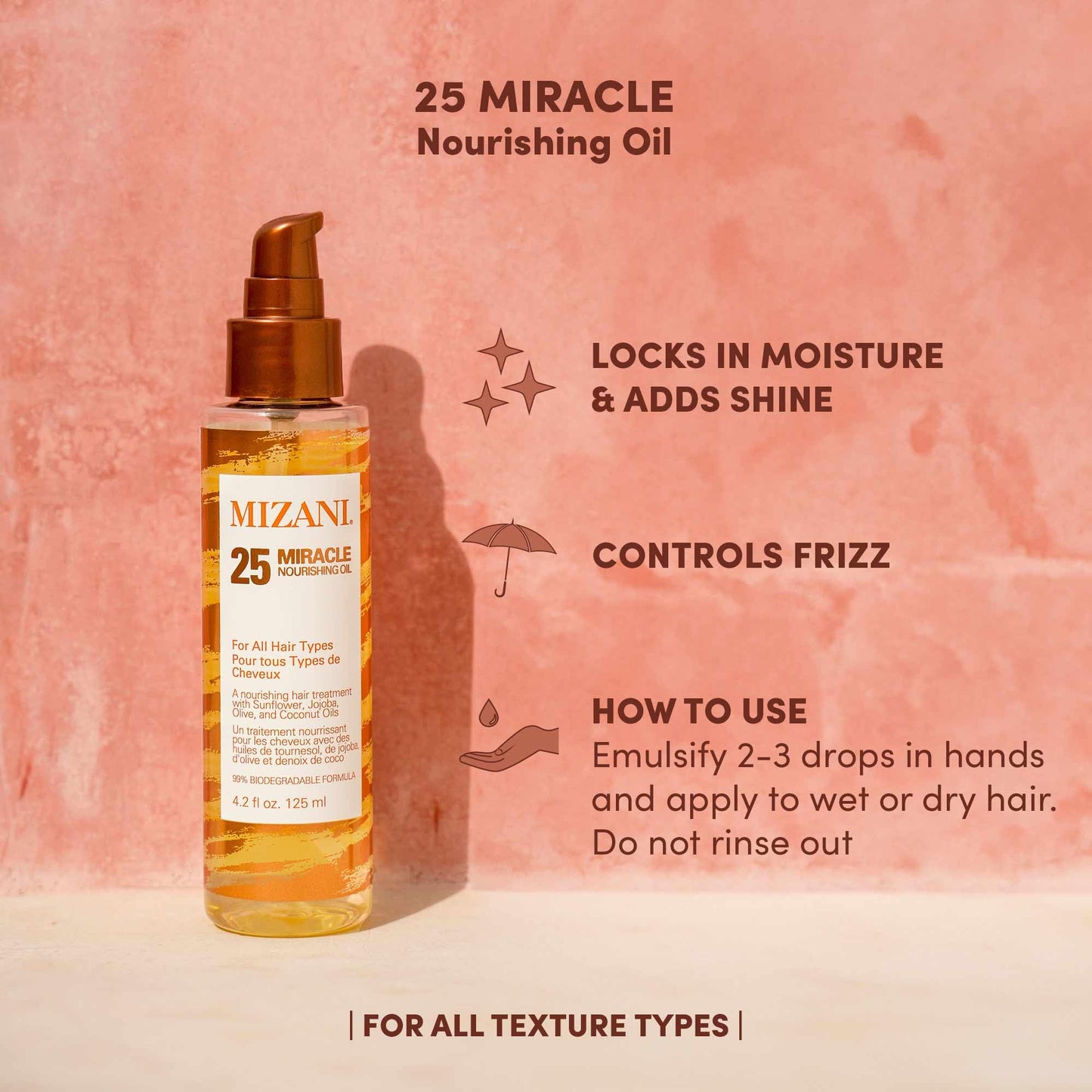 Mizani 25 Miracle Nourishing Hair Oil - Softens and Adds Weightless Shine, Hydrating & Nourishing With Coconut Oil, For Natural Hair