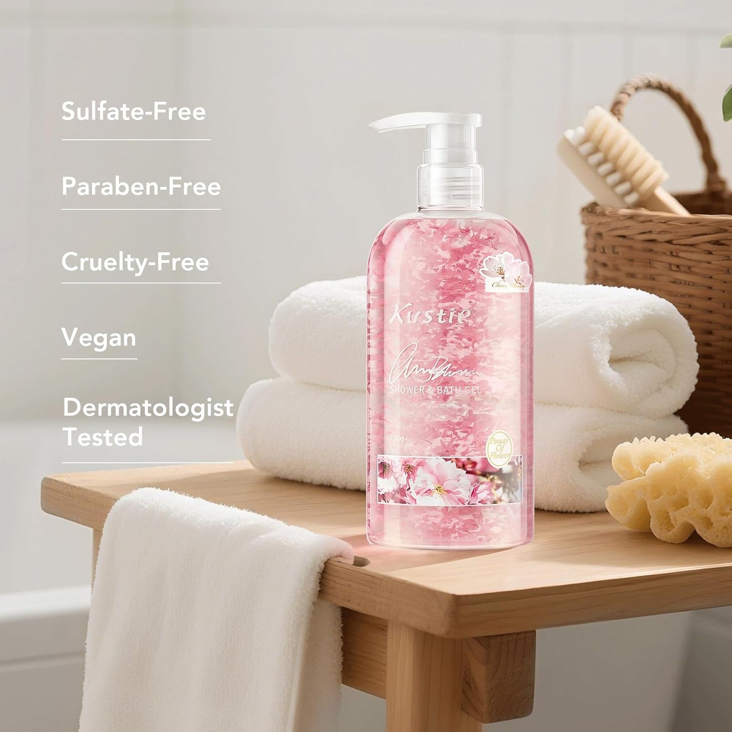 Rose Oil Anti-Aging Body Wash with Real Petals | Deep Moisturizing Shower Gel for Dry Skin, 16.9 fl oz