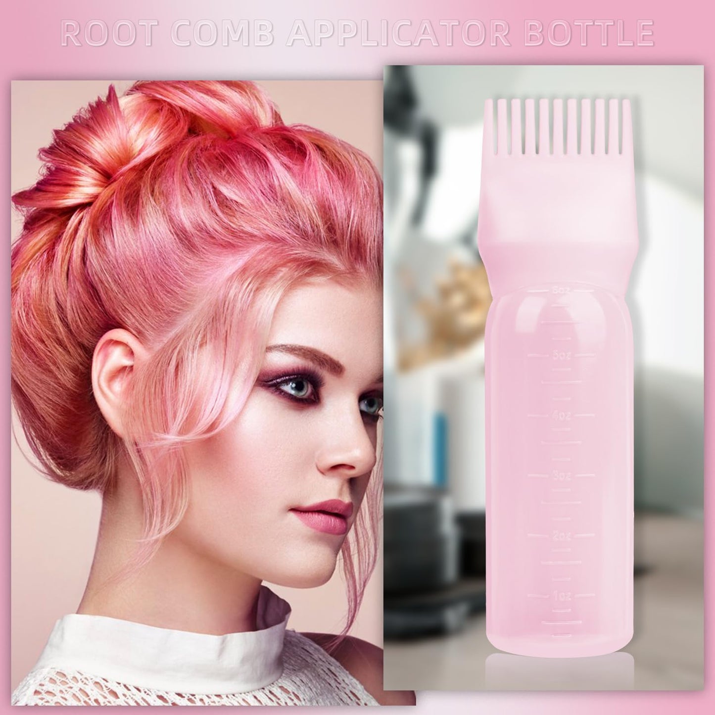 BLAAROOM 2Pack Root Comb Applicator Bottle - 6 Oz Hair Oil Applicator, Dye Bottle Tools with Oil Dispenser & Root Comb Brush - Pink