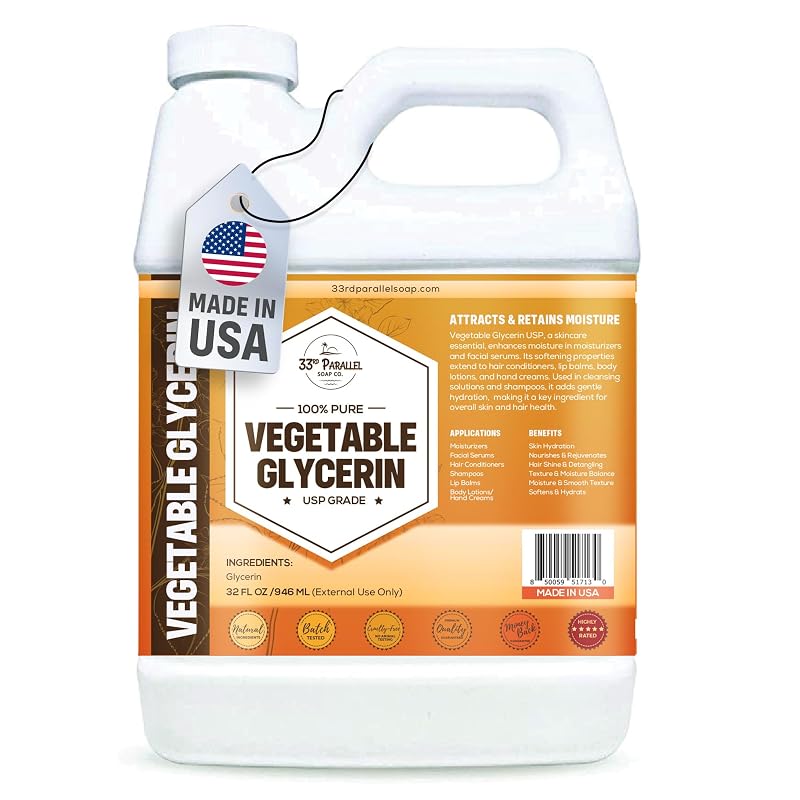 Vegetable Glycerin USP Grade 32 oz - Cosmetic & Soap Making Humectant, Non-GMO