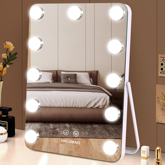 halumao 14.6" Vanity/Makeup Mirror with Lights, Hollywood Mirror with 11 Dimmable LED Bulbs,3 Color Modes,Touch Control