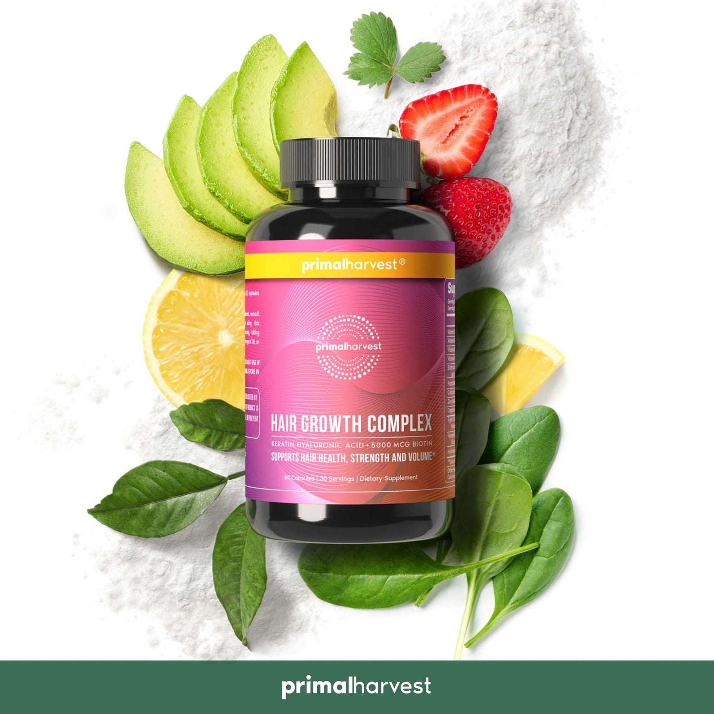 Primal Harvest Hair Growth Vitamins, Hair Growth for Women & Men - 60 Hair Growth Pills, Natural Hair Thickening Products for w/Biotin & Zinc - Hair Supplement, Regrowth Hair Vitamins