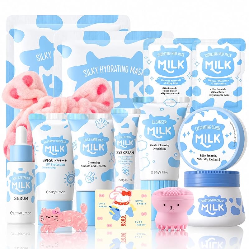 Milk Skincare Kit for Teens & Women - 15-Piece Travel Set with Mask & Moisturizer (0.07 Fl Oz Each) - Hydrating Gift for Tweens