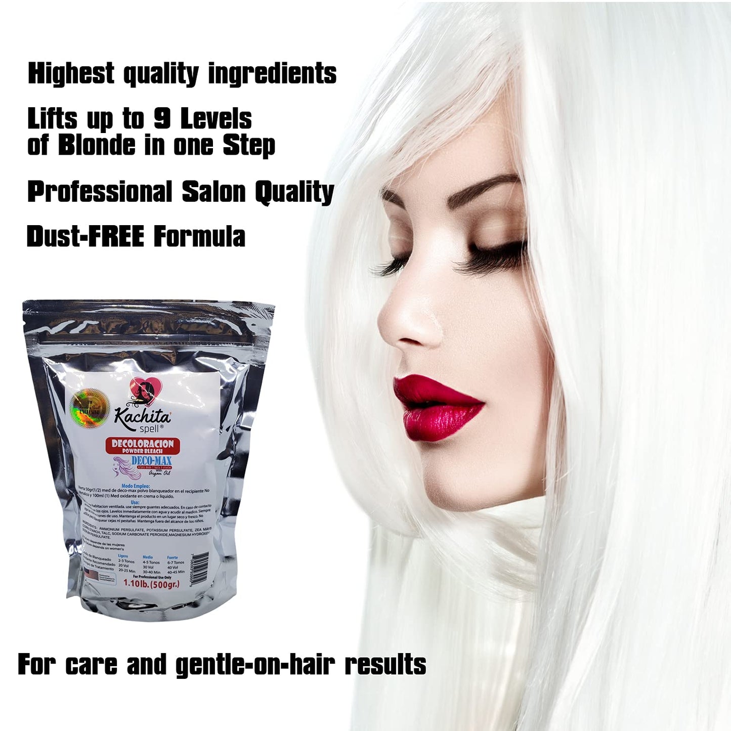 Kachita Spell Superior Hair Powder Lightener, Discolorations, Balayage and Highlights Blue Deco-Max Extra Strength Decoloracion Dust-Free, Non-Drip 1.10 Lb (500 gr) Made in USA