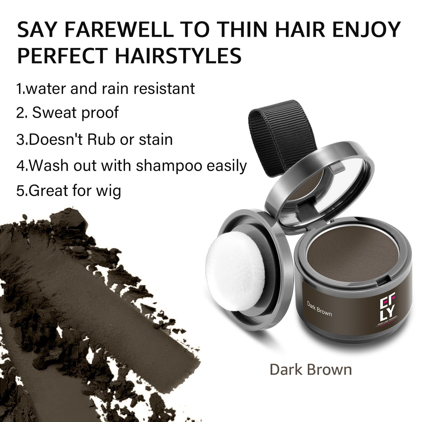 Instantly Hairline powder, Root touch up hair color for gray coverage, hair powder for women men bald spot loss and thin concealing（Dark Brown)