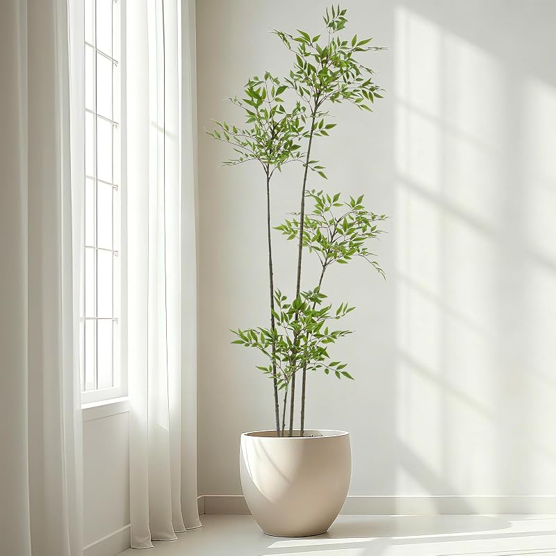 6ft Faux Bamboo Tree with Nandina, Green, with Pot — Variation Green+5ft 11in