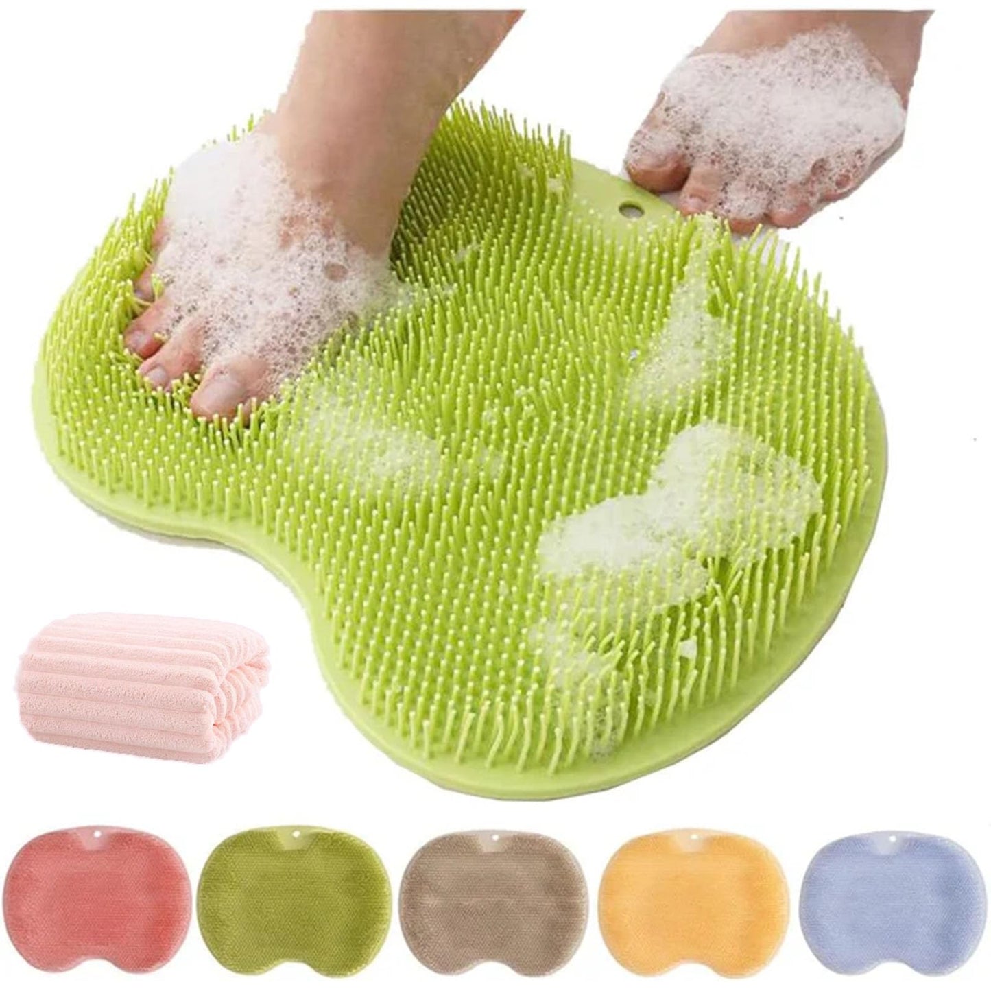 Solespa Hands-Free Silicone Foot Scrubber Mat, Foot Scrubber for Shower, Back and Feet Cleaning Mat (Green, 0.27lb)