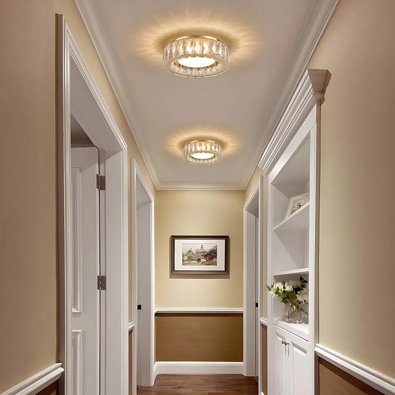 Gold 11 Inch Dimmable Crystal Flush Mount Ceiling Light Fixture
