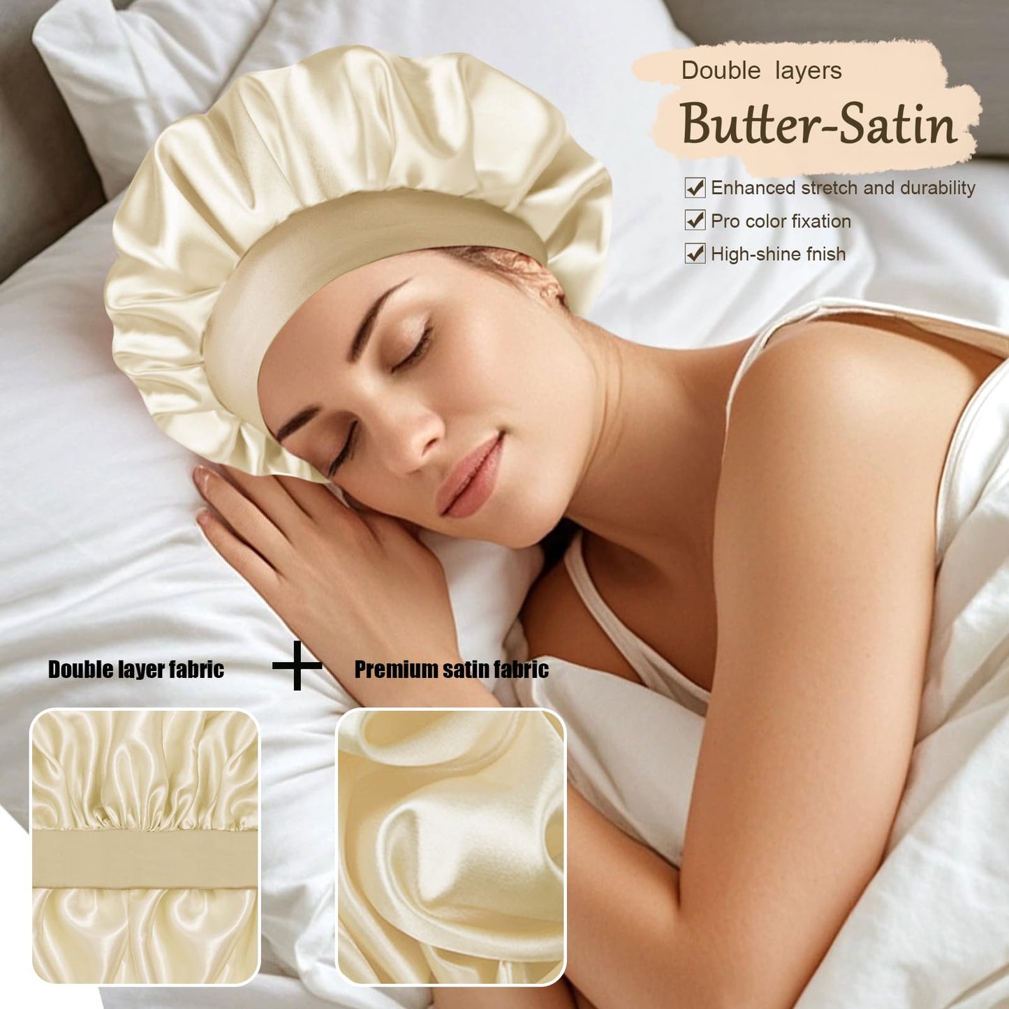 Doitory Satin Silk Bonnet for Sleeping, Soft Satin Lined Hair Bonnet for Women, Double Layer Sleep Nightcap for Natural & Curly Hair