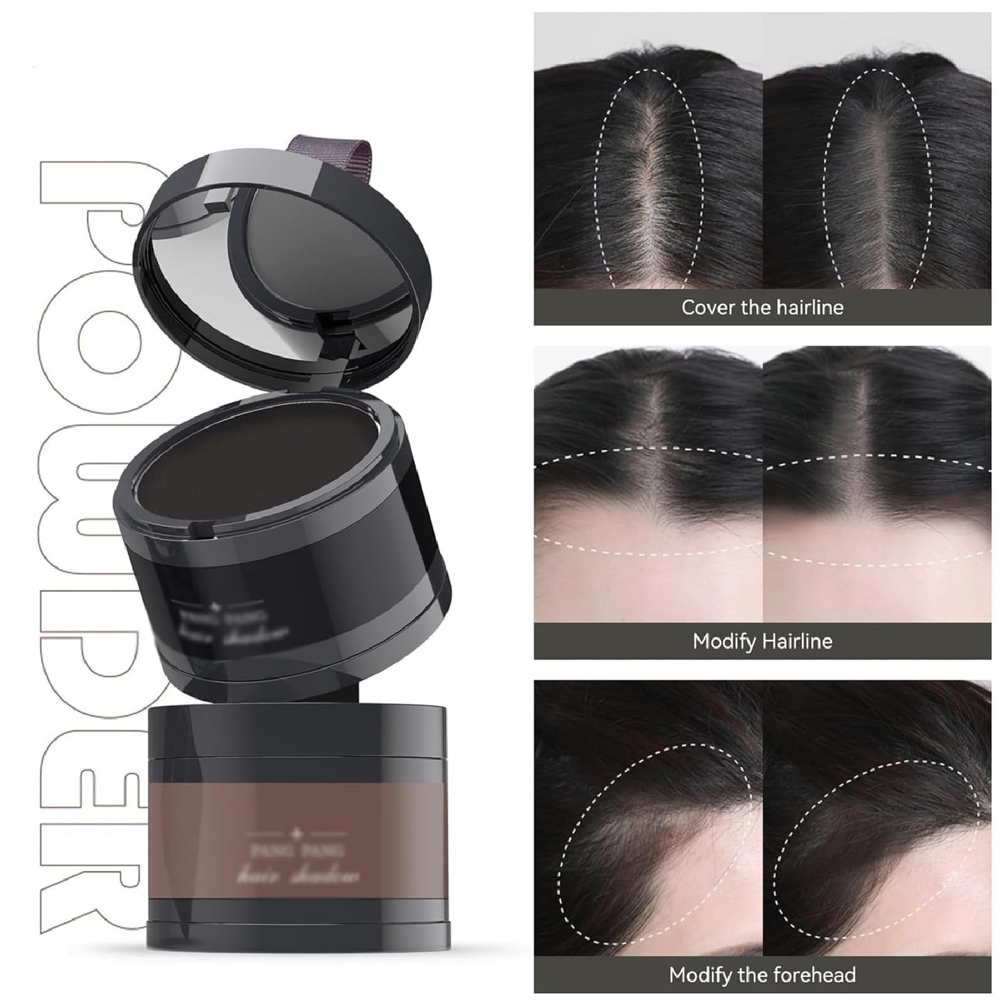 Hairbear, Hair Bear, Hair Filler Powder, Hairs Line Contour Shadow Powder, Enhanced Hairline Powders Instantly Conceals, Long Lasting Water Proof (Black)
