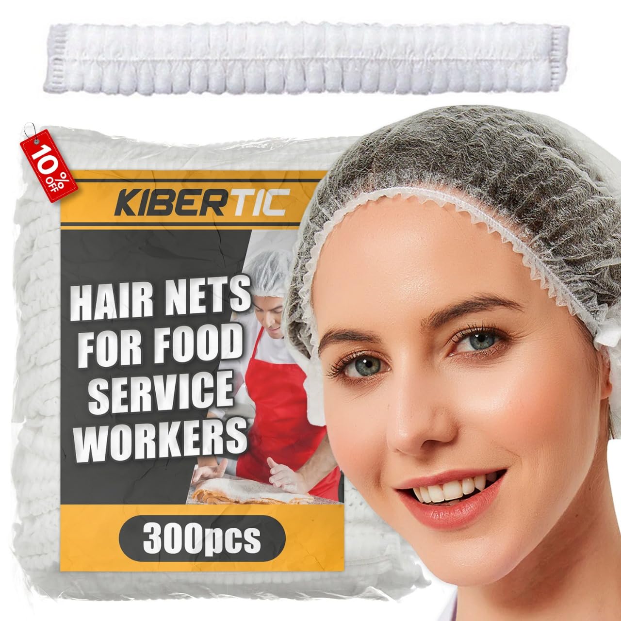 KIBERTIC - 300 pcs Disposable Hair Net, Hair Nets for Food Service Workers, Disposable Hairnets for Foodservice, Kitchen Hair Nets - Bouffant Caps Disposable Elastic