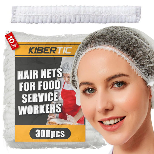 KIBERTIC - 300 pcs Disposable Hair Net, Hair Nets for Food Service Workers, Disposable Hairnets for Foodservice, Kitchen Hair Nets - Bouffant Caps Disposable Elastic
