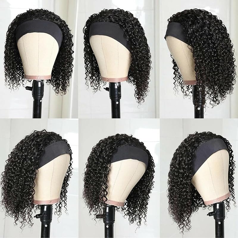 Deep Wave Headband Wig 10 Inch Human Hair curly wig natural black
