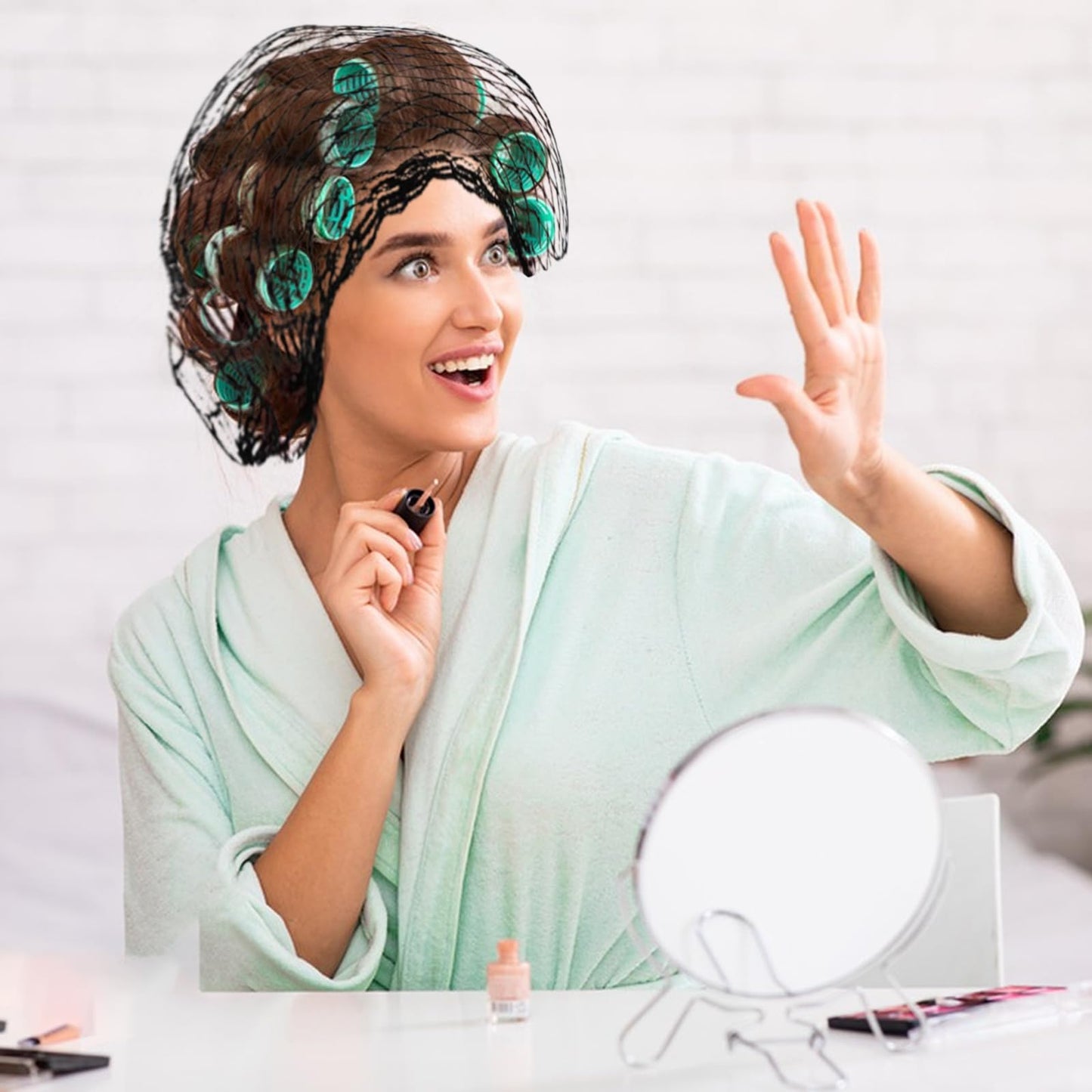 OWMOSYX 7 Piece Triangle Hair Net for Rollers Women Mesh Hair Net Setting for Salon Home Sleep Styling Curl Setting Fixed Hairstyle Protection while Drying or Sleeping