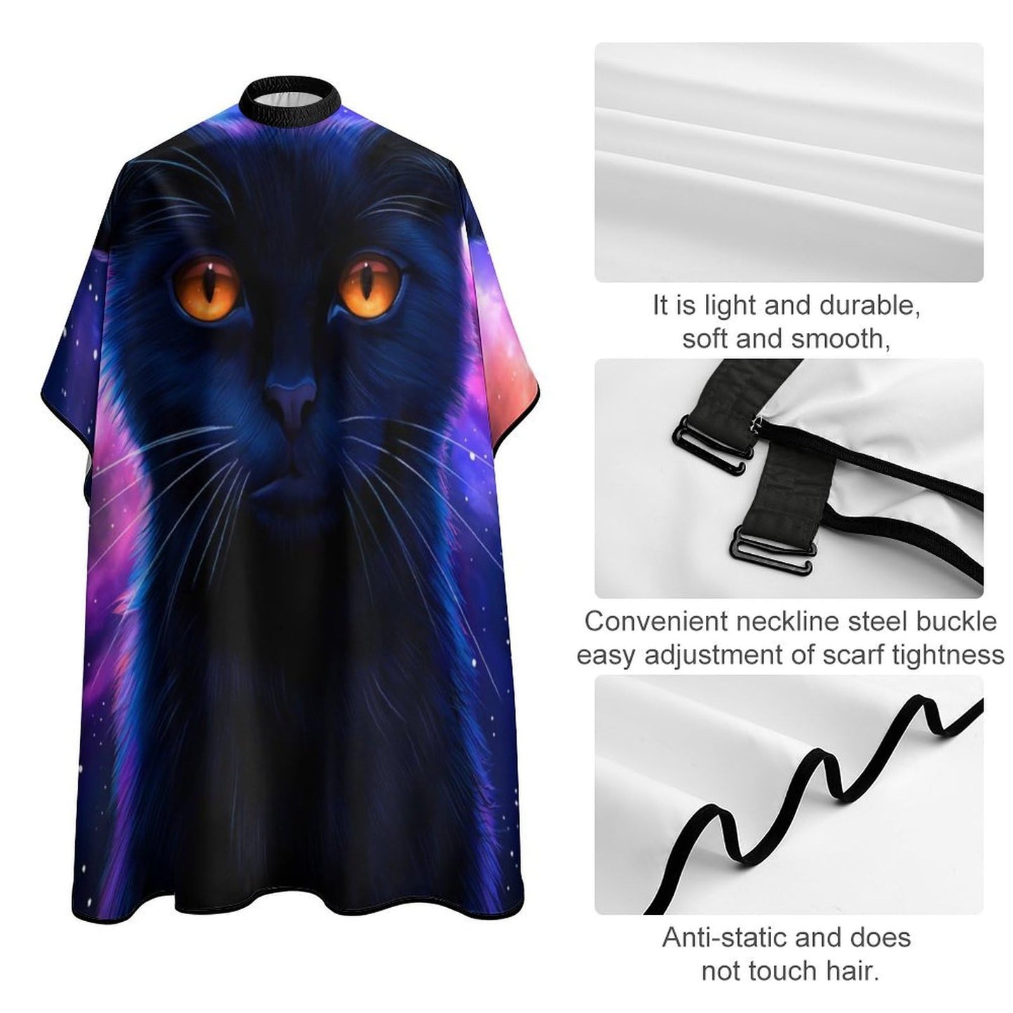 Full Coverage Hair Cutting Cape - Hairdressing Apron Cosmic Black Cat Eye Flames Burning Starry Sky Rt Hair-Cutting Gown for Makeup Artist Beautician
