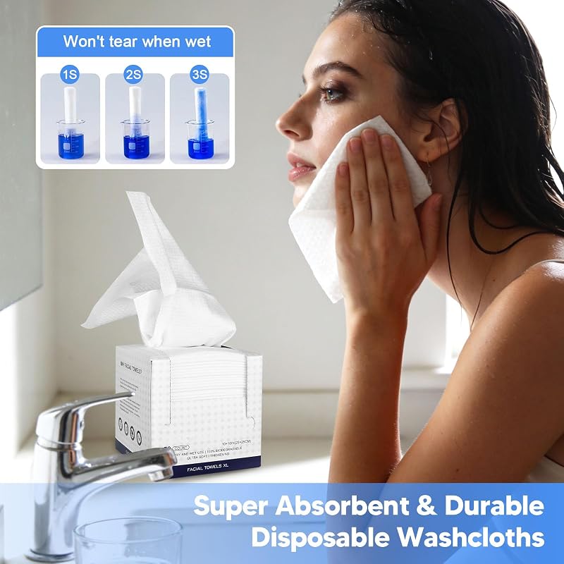 Disposable Face Towels 4-Box Pack (200 Sheets) Ultra-Soft Facial Washcloths for Cleansing & Makeup Removal – Travel & Spa
