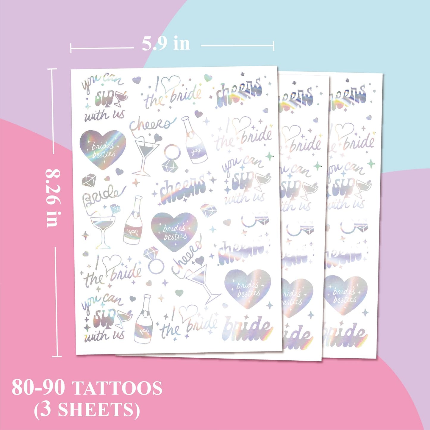 Wedding Cheers Bachelorette Temporary Tattoos - 80+ Glitter Styles Bach Party Decoration, Bridesmaid Favor, Bride to Be Gift, Bridal Shower Supplies