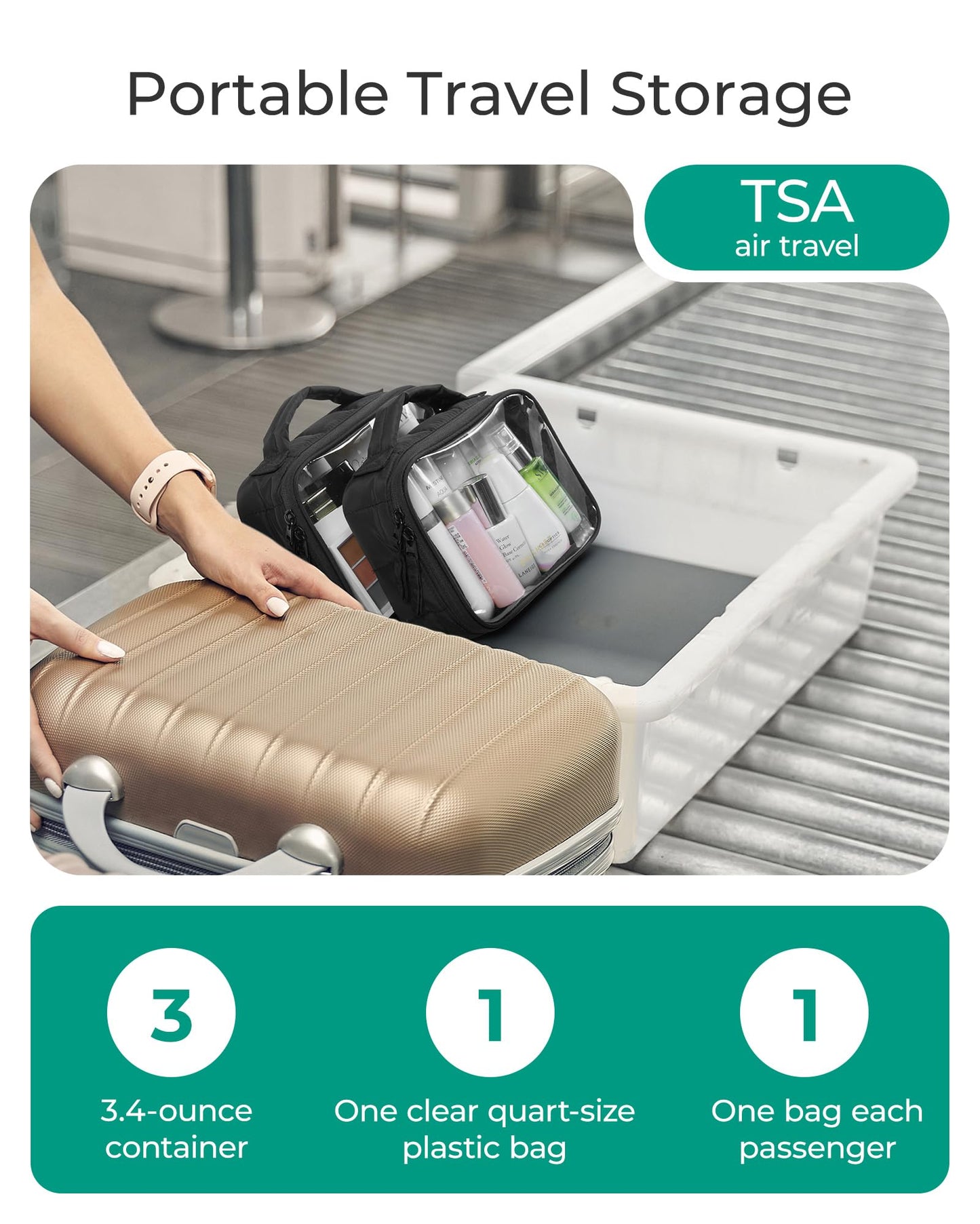 BAGSMART 2 Pack Clear Toiletry Bag, Puffy Edges TSA-Approved Travel Makeup Bag, Large Opening with Handle, Cosmetic Organizer with Double Zipper for Women