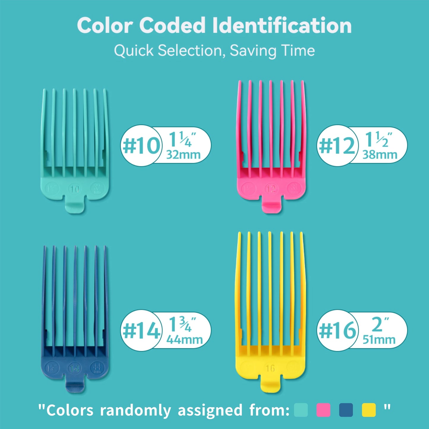 Clipper Guards 16 14 12 10 Compatible with Most Wahl Clippers, Color Coded Clipper Combs Replacement - 1.25", 1.5", 1.75" & 2"