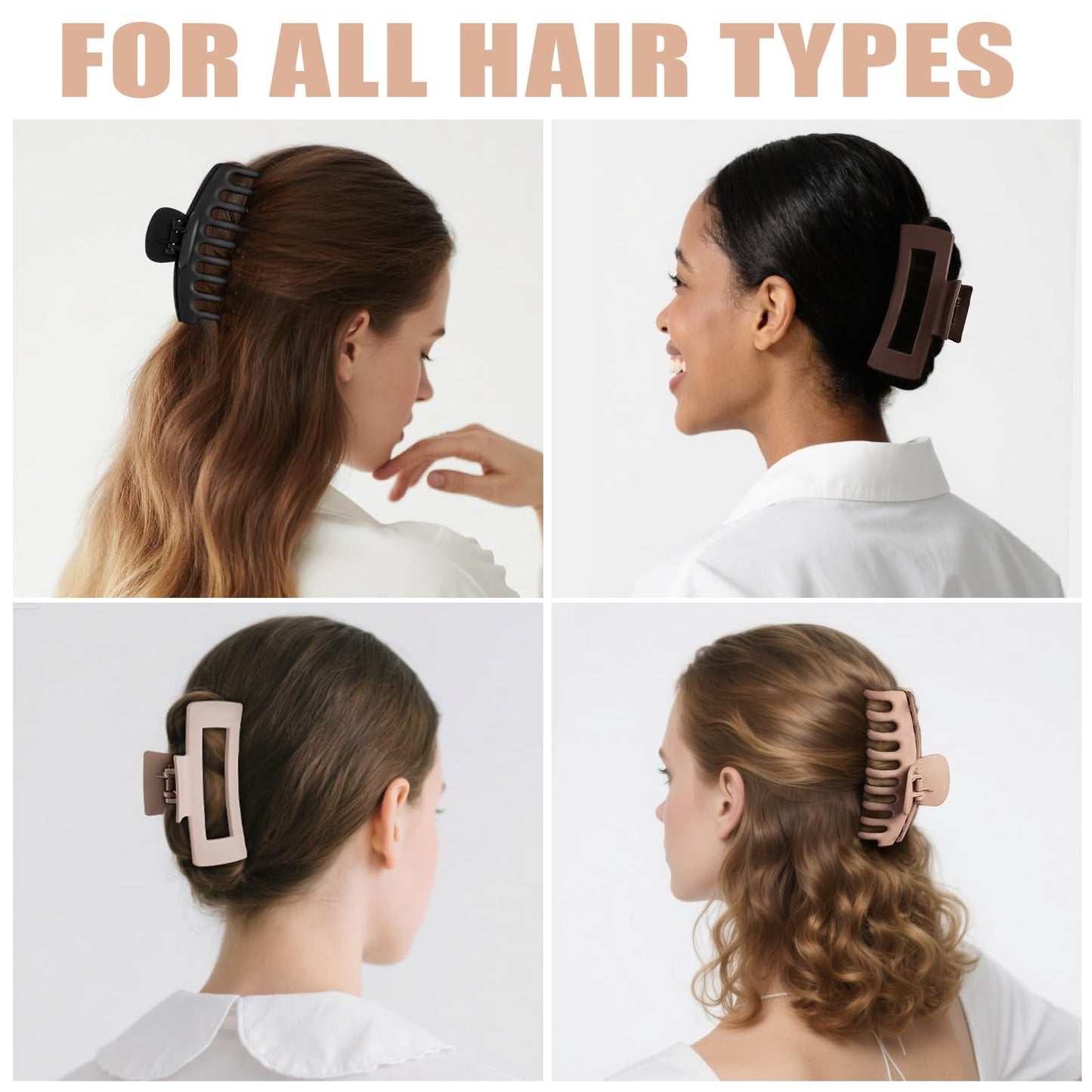 TOCESS 8 Pack Big Hair Claw Clips for Women Large Claw Clip for Thin Thick Curly Hair 90's Strong Hold 4.33 Inch Nonslip Matte Jumbo Hair Clips (8 Pcs)