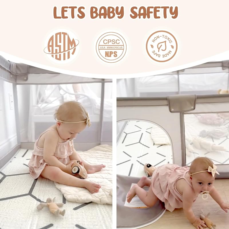 47x47in Baby Playpen with Mat (Grey) — Play Yard for Babies & Toddlers, Foldable