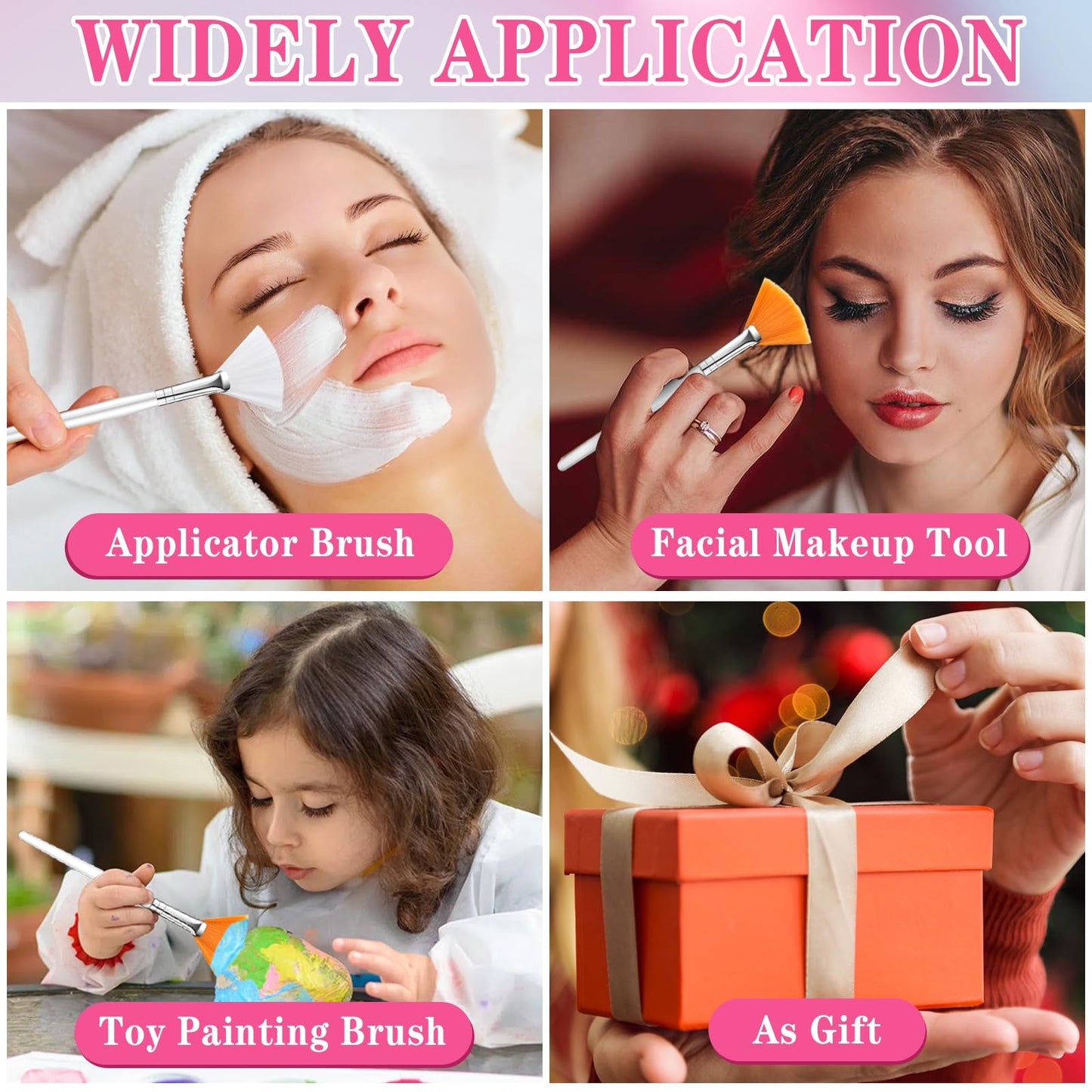 Supkiir 60 Pcs Fan Facial Brush Multi Use Mask Brush Slim Soft, Face Mask Applicator Makeup Cosmetic Skincare Tools for Women Girls Esthetician Mud Clay Mask Cream Drawing Orange White