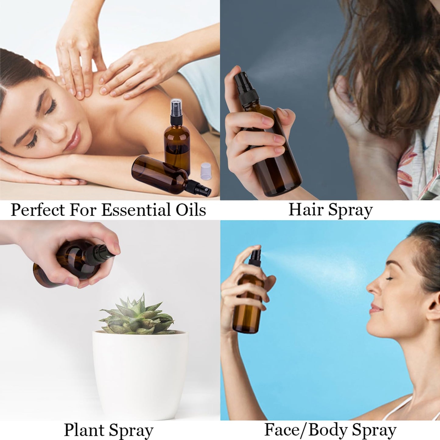 hmaimas Amber Glass Spray Bottles, 4 oz Small Spray Bottles Fine Mist, Set of 4 (Amber)