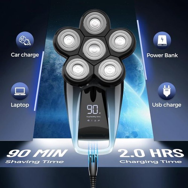 Head Shaver for Men,Bald Head Shavers,Electric Razor for Men Head Shaver Cordless,Man Electric Shavers for Face Wet and Dry, 6 in 1 Shaver for Bald Heads Rechargeable,Travel Hair Shaving Grooming Kit