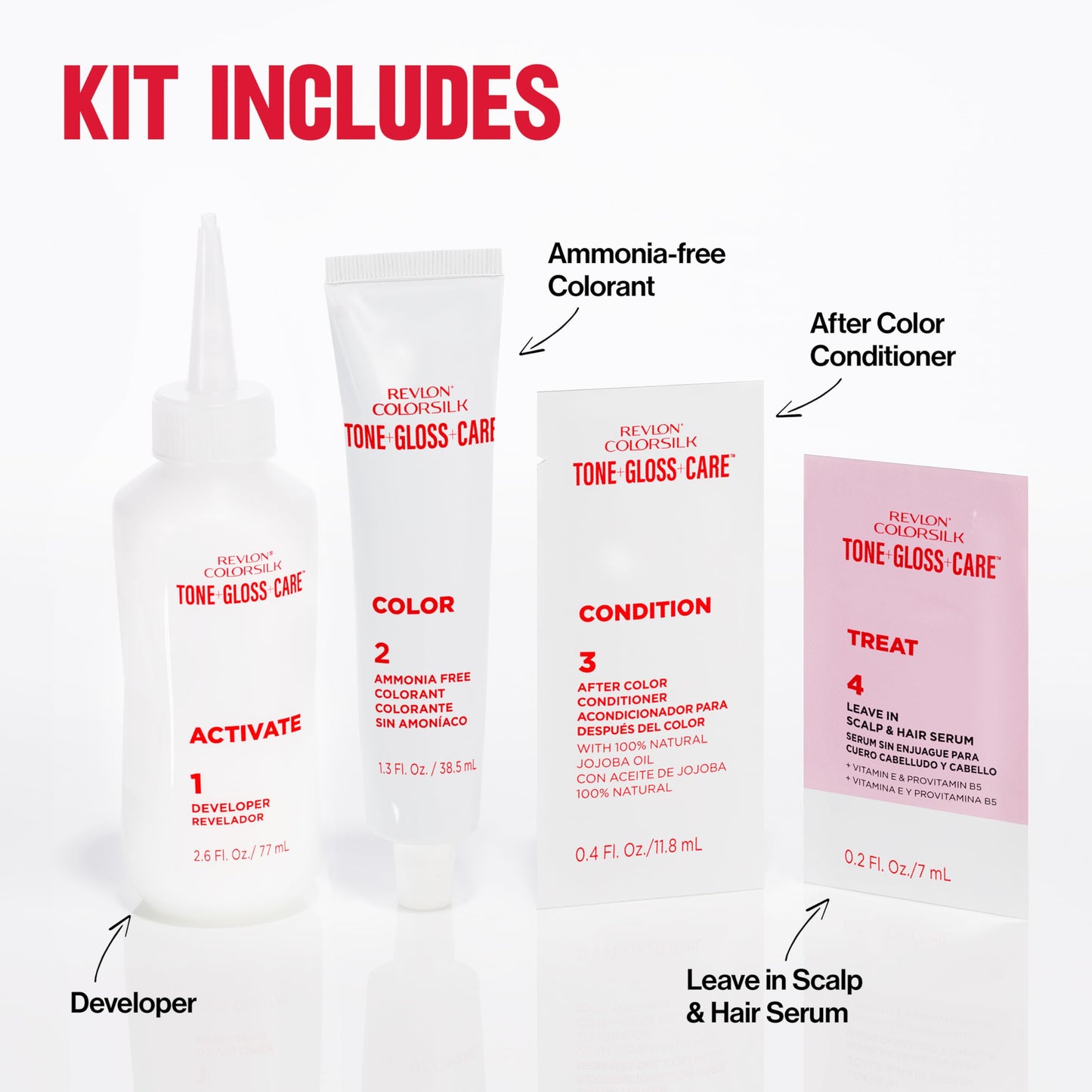 Revlon ColorSilk Tone + Gloss + Care Demi Permanent Hair Color, Dye Kit with Leave-In Scalp and Haircare Serum, 2x Shinier, 4x Stronger, 1 Black, 4.5 fl oz
