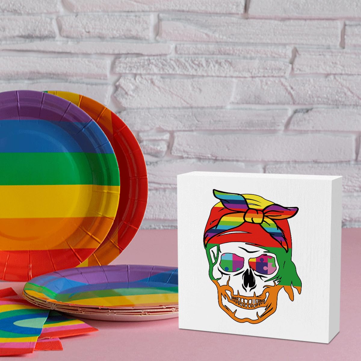 Funny Gay Pride Coming Out Gifts for Lesbian Gay Women Men Pride Decorations for Table Best Rainbow Skeleton Prides Month Party Decor 5 x 5 inches