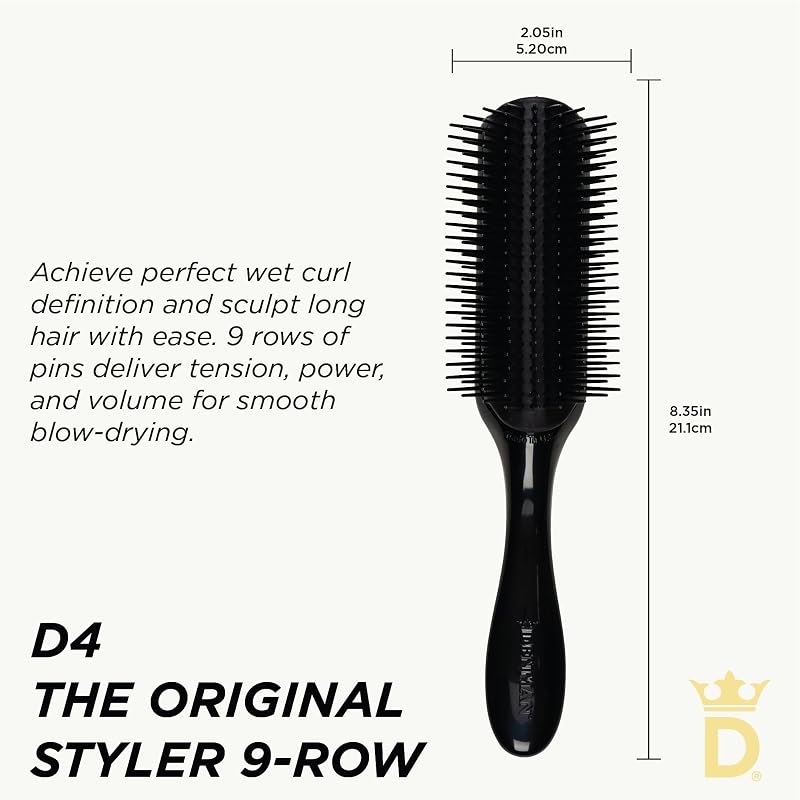 Denman D4 Curly Hair Brush – 9-Row Half-Rold Styling Brush for Detangling & Defining Curls
