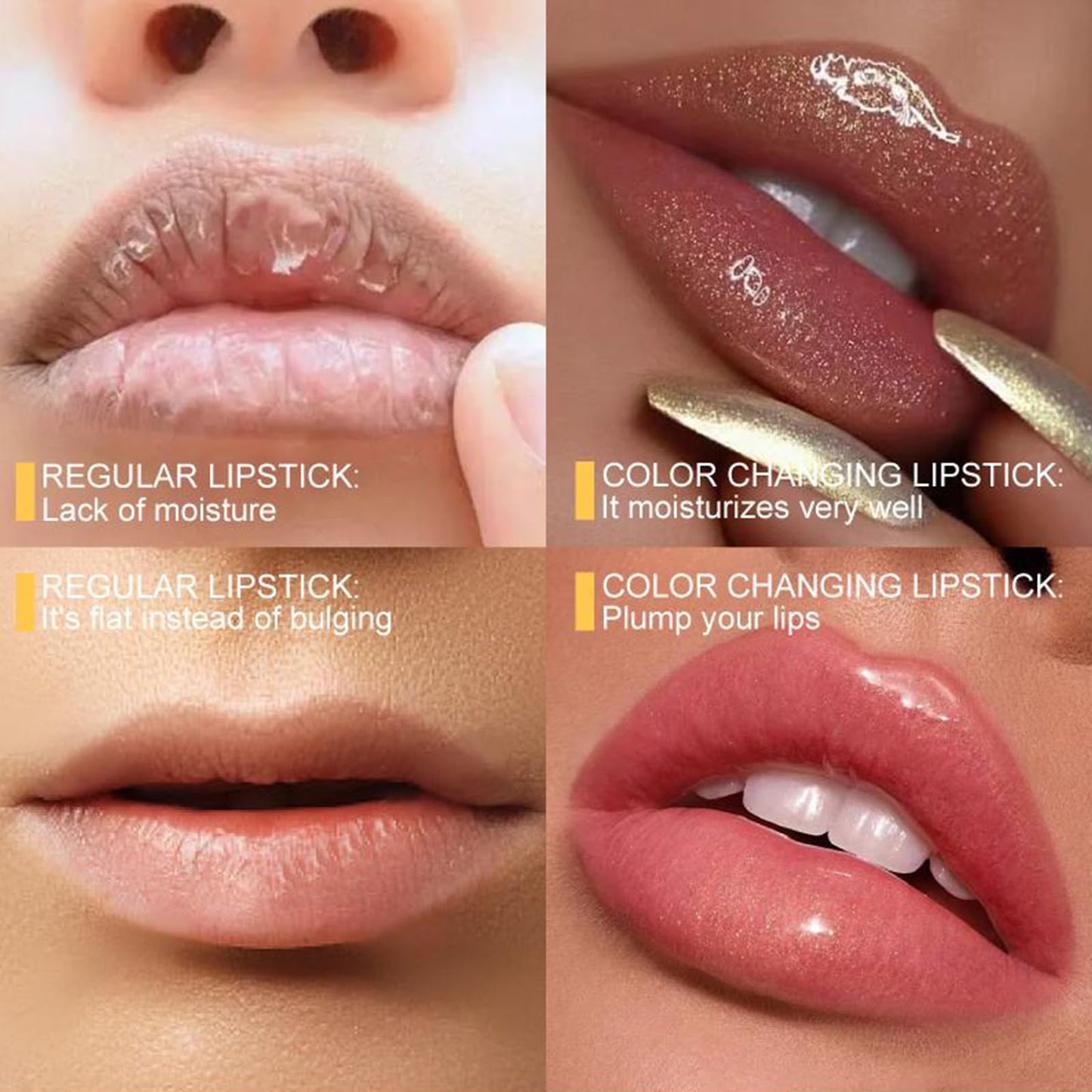 ETUIH Color Changing Lipstick, Gold Crystal Color Changing Lipstick, Transferproof Colors Changings Transparente Lipsticks, Long Lasting 24 Hours, Moisturizing Glossy Shine Lip Gloss for Women (1pcs)