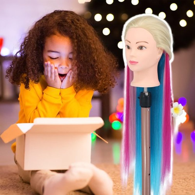 Mannequin Head with Hair, 29'' Training Head Braiding Doll Head for Hair Styling Manikin Cosmetology Mannequin Head Hair Practice Model Head with Clamp Holder(Colorful)
