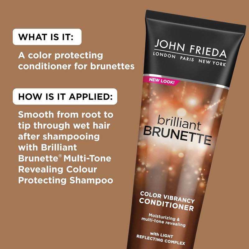 John Frieda Brilliant Brunette, Color Boosting Conditioner, Enhances and Protects Multi-Dimensional Tones, With Sweet Almond Oil to Rehydrate and Replenish Dry Hair, 8.45 Oz