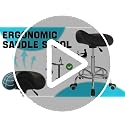 Ergonomic Saddle Stool with Wheels - White Saddle Chair, Adjustable Height