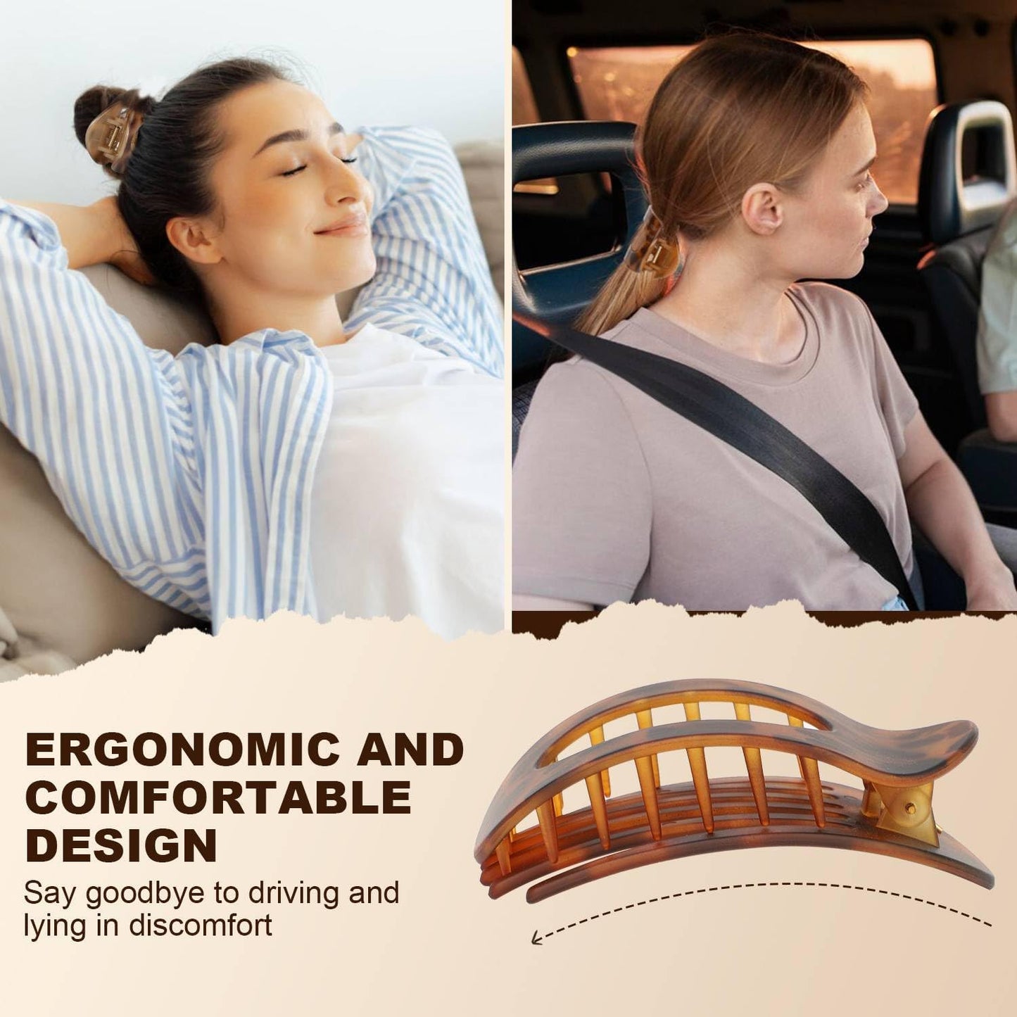 4PCS Flat Hair Clips For Women, Round Lay Down Claw Clips,Strong Duck Billed Hair Clips,Bendable Teeth，French Hair Claw Clips for Thick, Thin, Long & Short Hair (Style A)