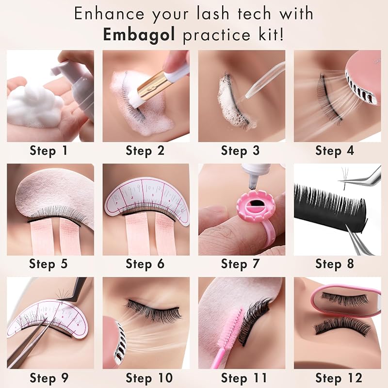Eyelash Extension Practice Kit for Beginners – Mannequin Head, Lash Fan, Adhesive, Glue Rings & Training Tools