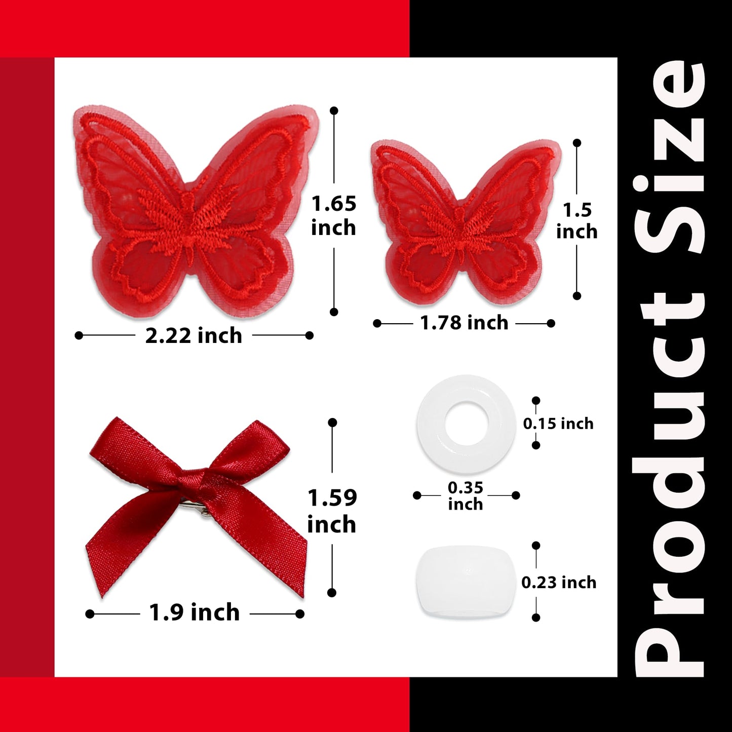 Arocooy 100PCS Hair Beads for Braids Coquette Red Bow Hair Clips Embroidery Butterfly Hair Clips Black Loc Dreadlock Beads Cute Hair Decoration for Girls Women