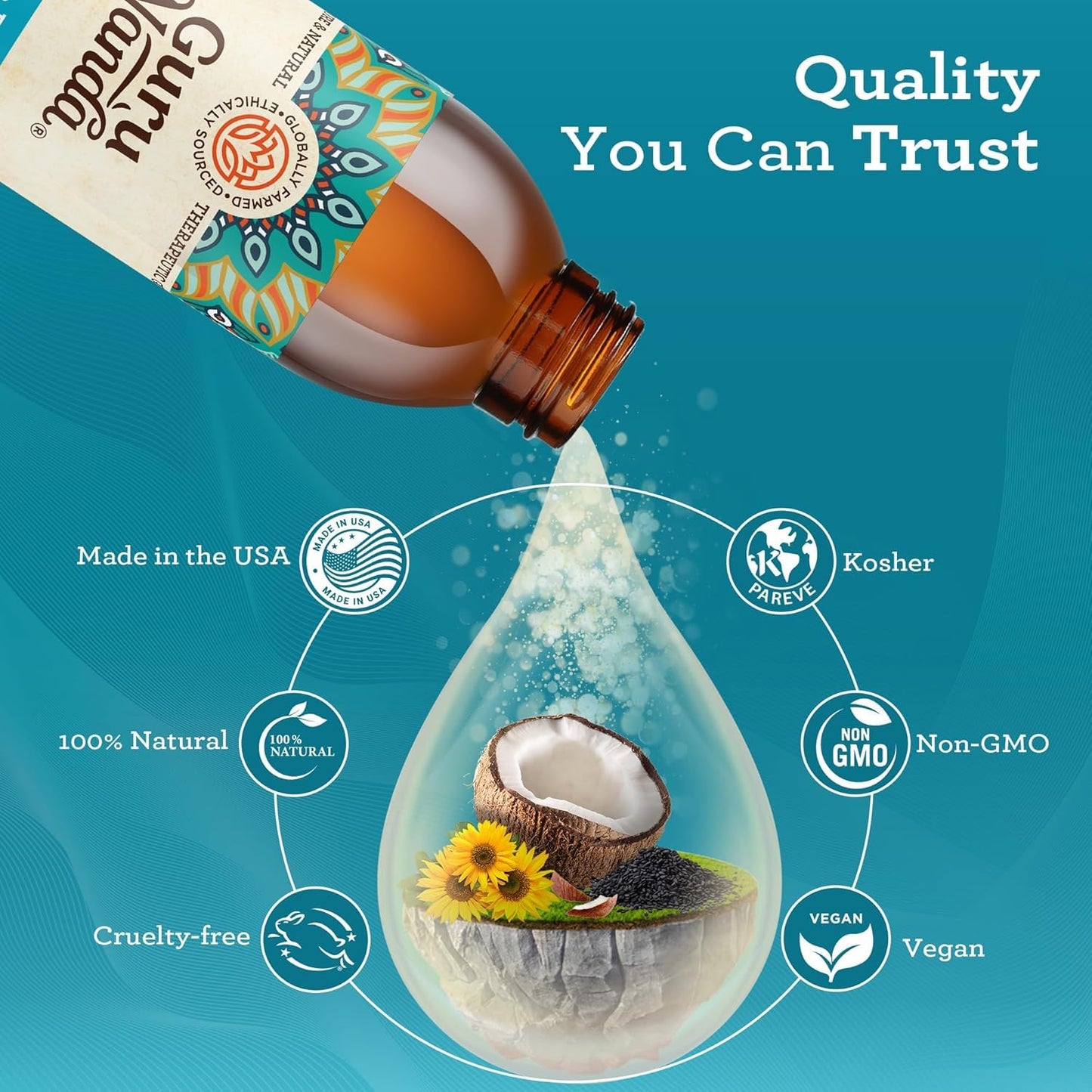 GuruNanda Original Oil Pulling Mouthwash, Promotes Deep Cleaning, with Coconut & Sesame for Teeth & Gum Health & Fresh Breath, Alcohol-Free, 8.45 Fl Oz