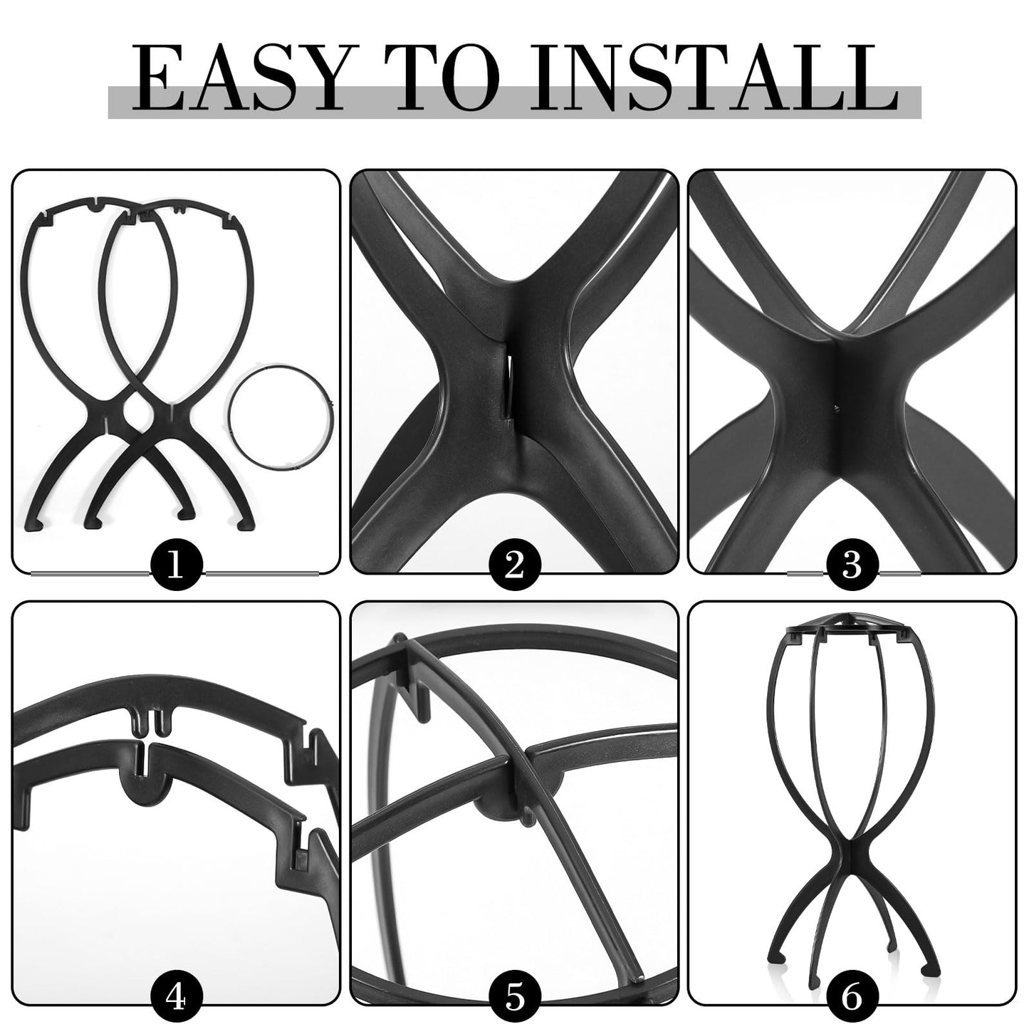 obeoby Wig Stand, Portable Wig Holder Wig Head Stand for All Wigs Travel Wig (black)