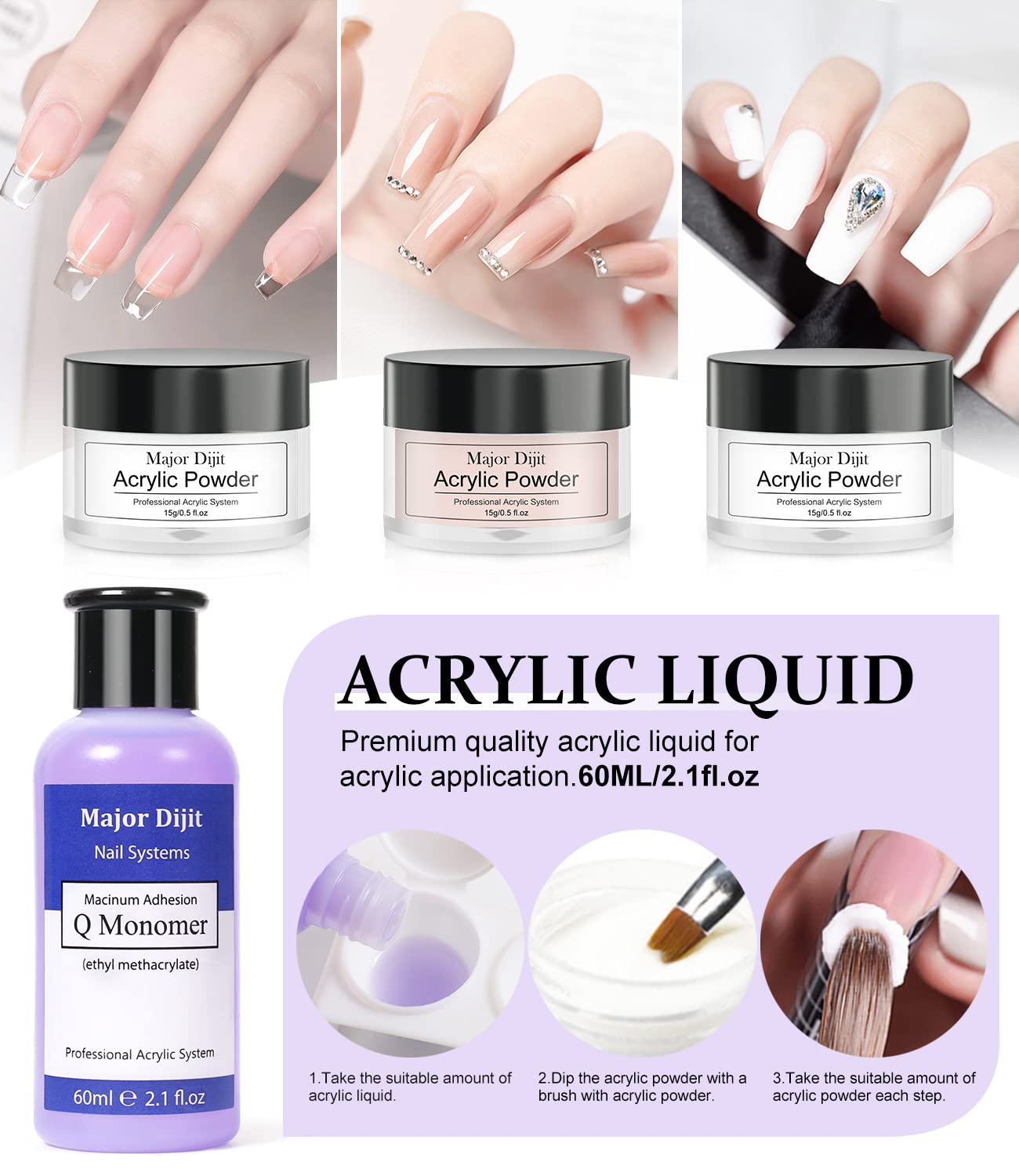 Acrylic Nail Kit-Nail Acrylic Powder Liquid Set with Practice Fingers Base & Top Coat Practice Hand Tools Glitters Tips for Women Salon Home