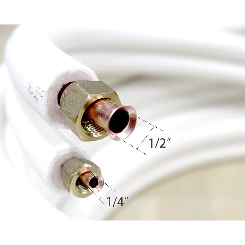 16FT 1/4+1/2 in. OD HVAC Copper Line Set with Wire, Thickened Insulation and Flared Nuts
