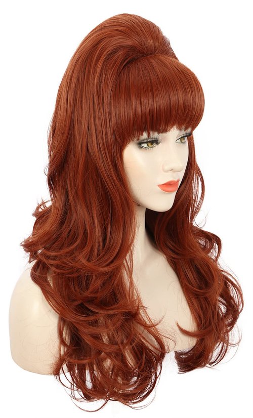 karlery Adult Women Long Wavy Ginger Auburn Wig Big Red Costume Wig Bouffant Beehive Wig 60s 70s Themed Party Wig