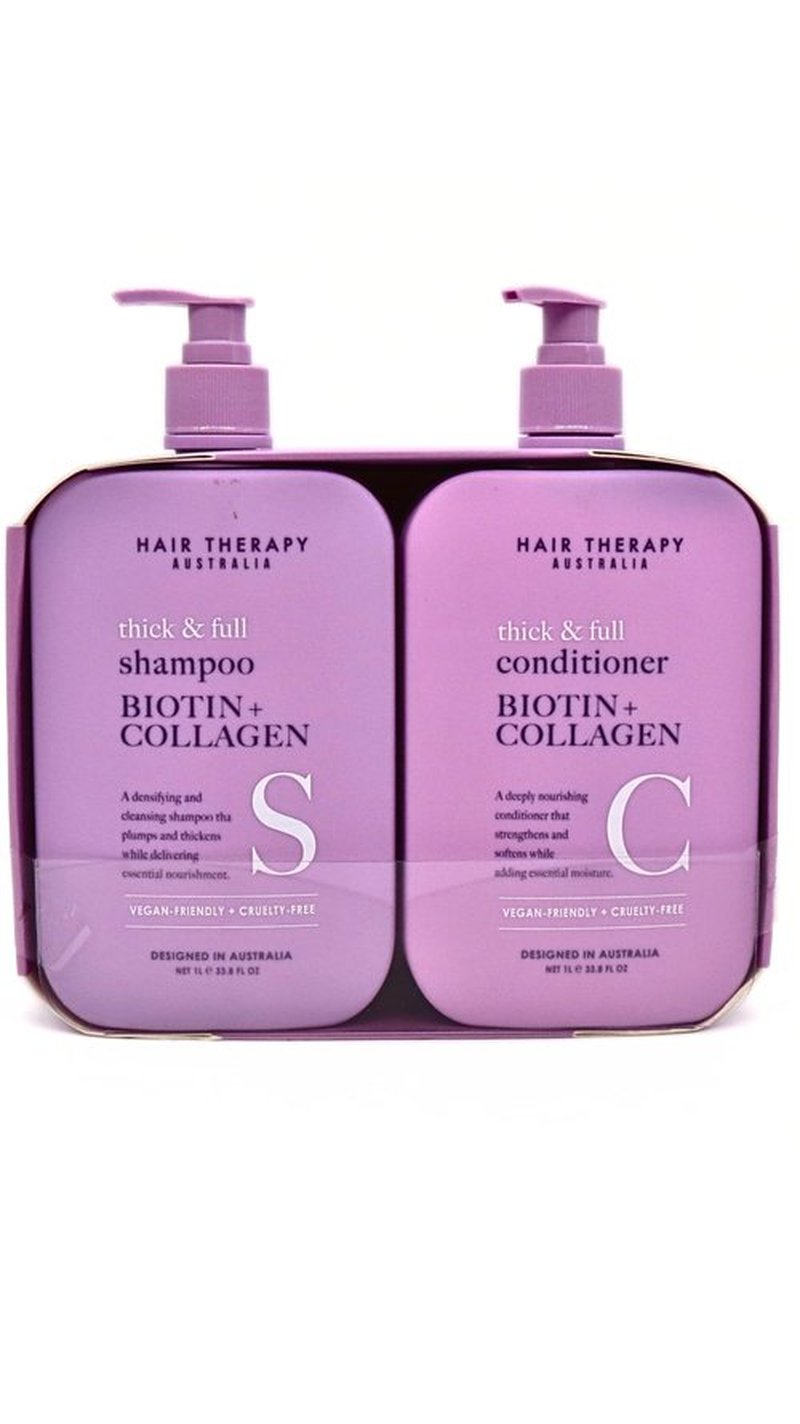 Hair Therapy Australia Thick & Full Shampoo & Conditioner Set | Biotin + Collagen | Deep Nourishing, Strenghtening, Softening, Purple