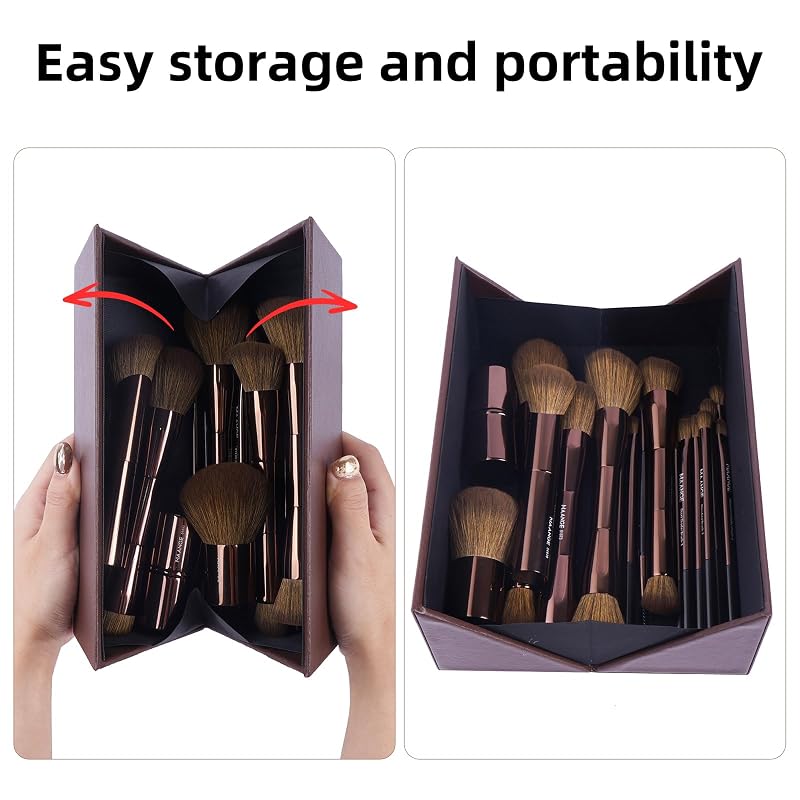 Dark Brown 20 Pcs Makeup Brush Set with Gift Box – Double-Ended Face & Eye Tools