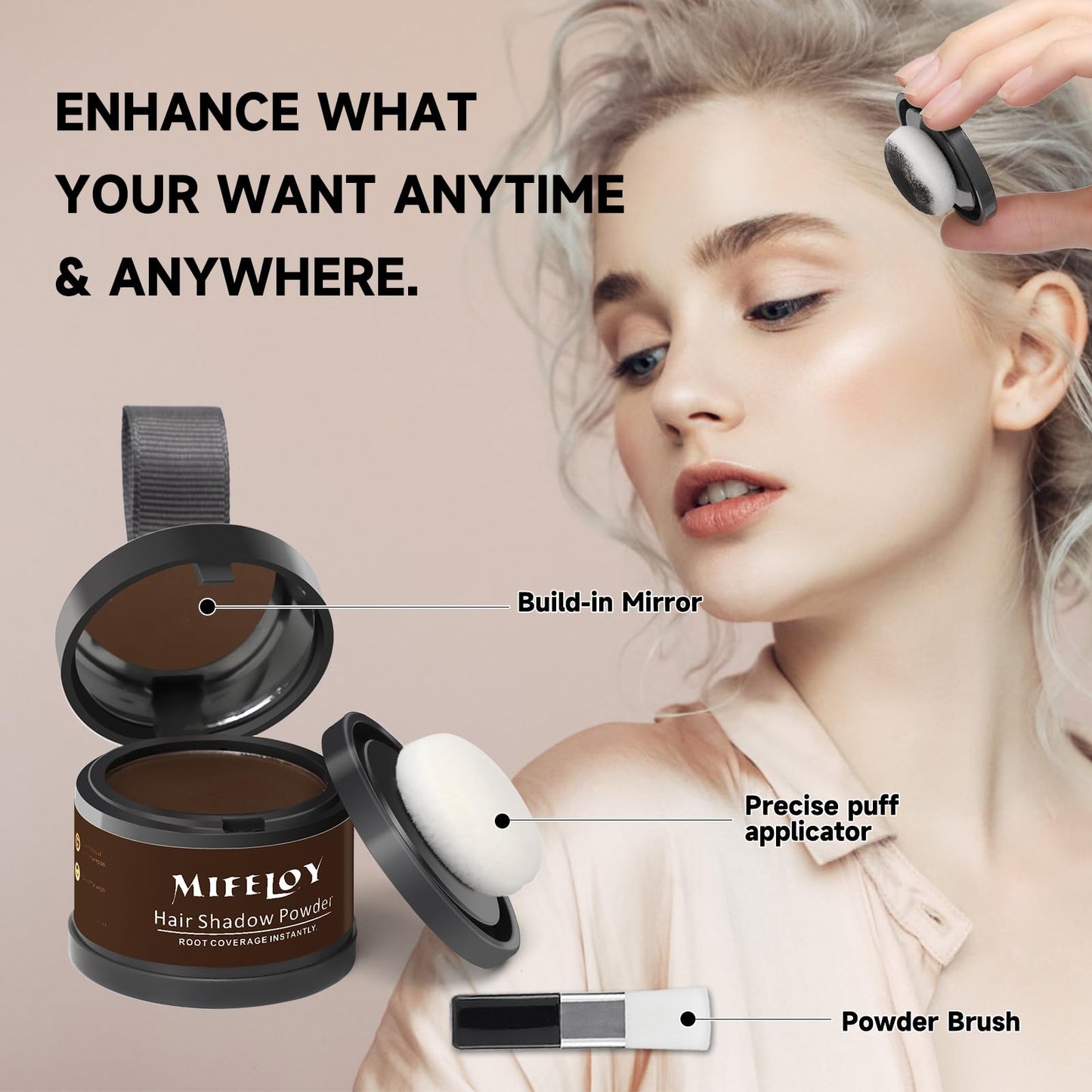 MIFELOY 2 Pack Root Touch Up and Gray Coverage Powder for Hair, Beard, Eyebrow, and Thinning Hairline - Dark Brown