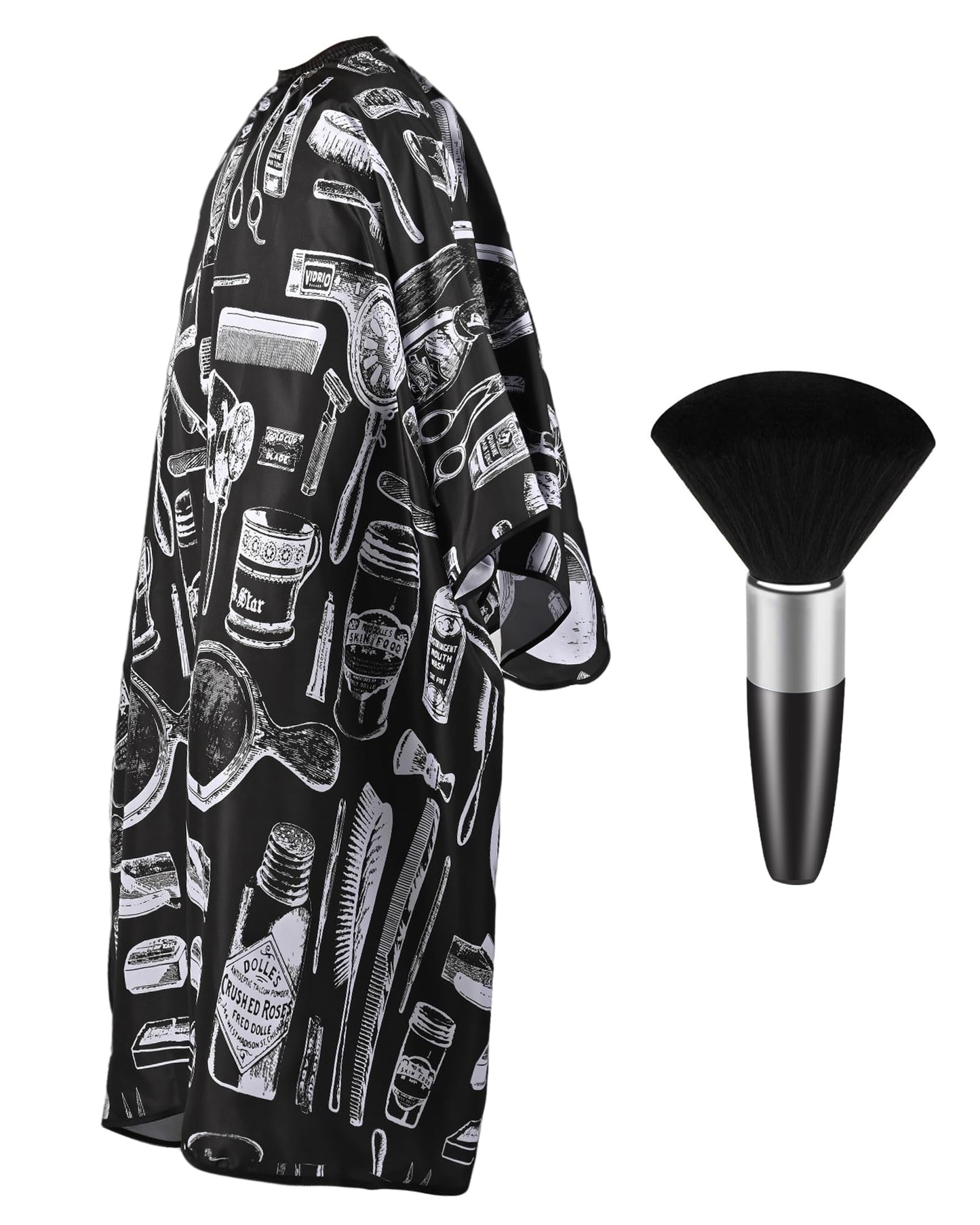 ULG Professional Hair Cutting Cape with Neck Duster Brush Waterproof Extra Large Size Salon Barber Cape Haircut Cape for Men Women and Kids, 57”×72” Full Body Coverage, Black with White Printing