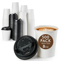 Vplus White 8 Oz Disposable Paper Coffee Cups with Lids - 500 Pack