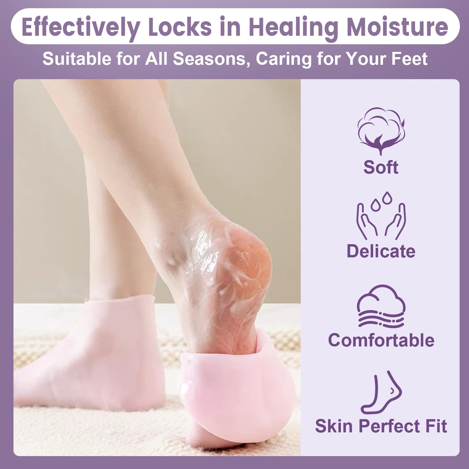 TEAWOO 2 Pairs Silicone Socks for Dry Cracked Feet, Women's Foot Socks for Moisturizing (2 Colors Assorted, Fits Up to Size 10)