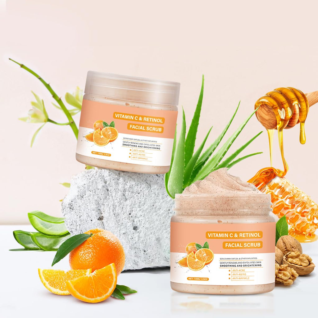 Vitamin C Face Scrub, Exfoliating Facial Wash with Retinol, Facial Scrub,Facial Exfoliating Scrub, Facial Scrubs for Women,Deep Cleansing Face Wash Cleanser for Women Men